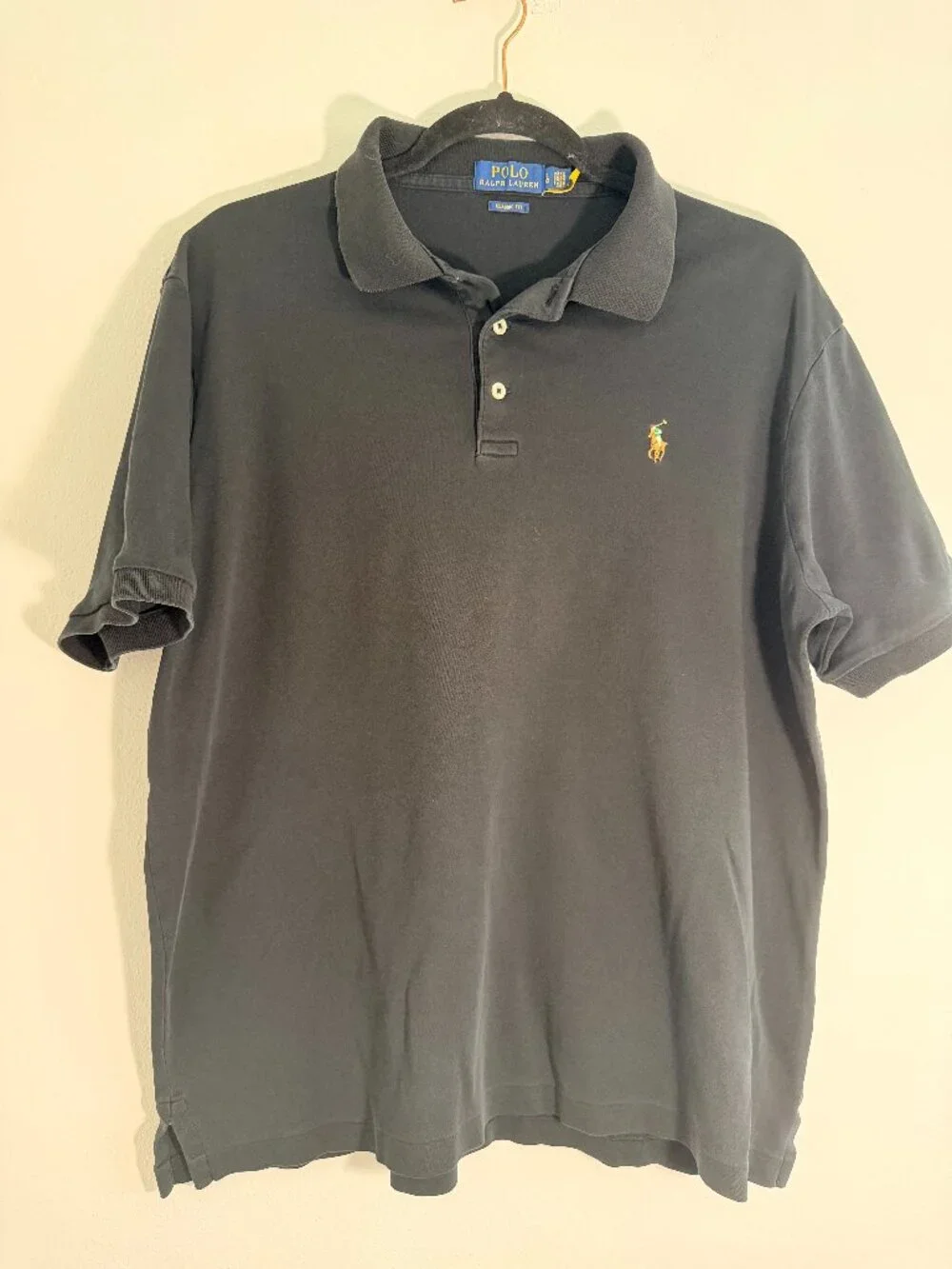Polo Ralph Lauren Black Classic Fit Polo Shirt Men's Large Cotton Preppy